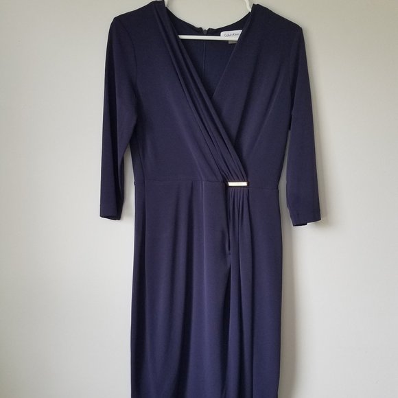 Calvin Klein Dresses & Skirts - Calvin Klein Wrap Front Formal Dress Navy Blue CK 8 Women's Knee Length